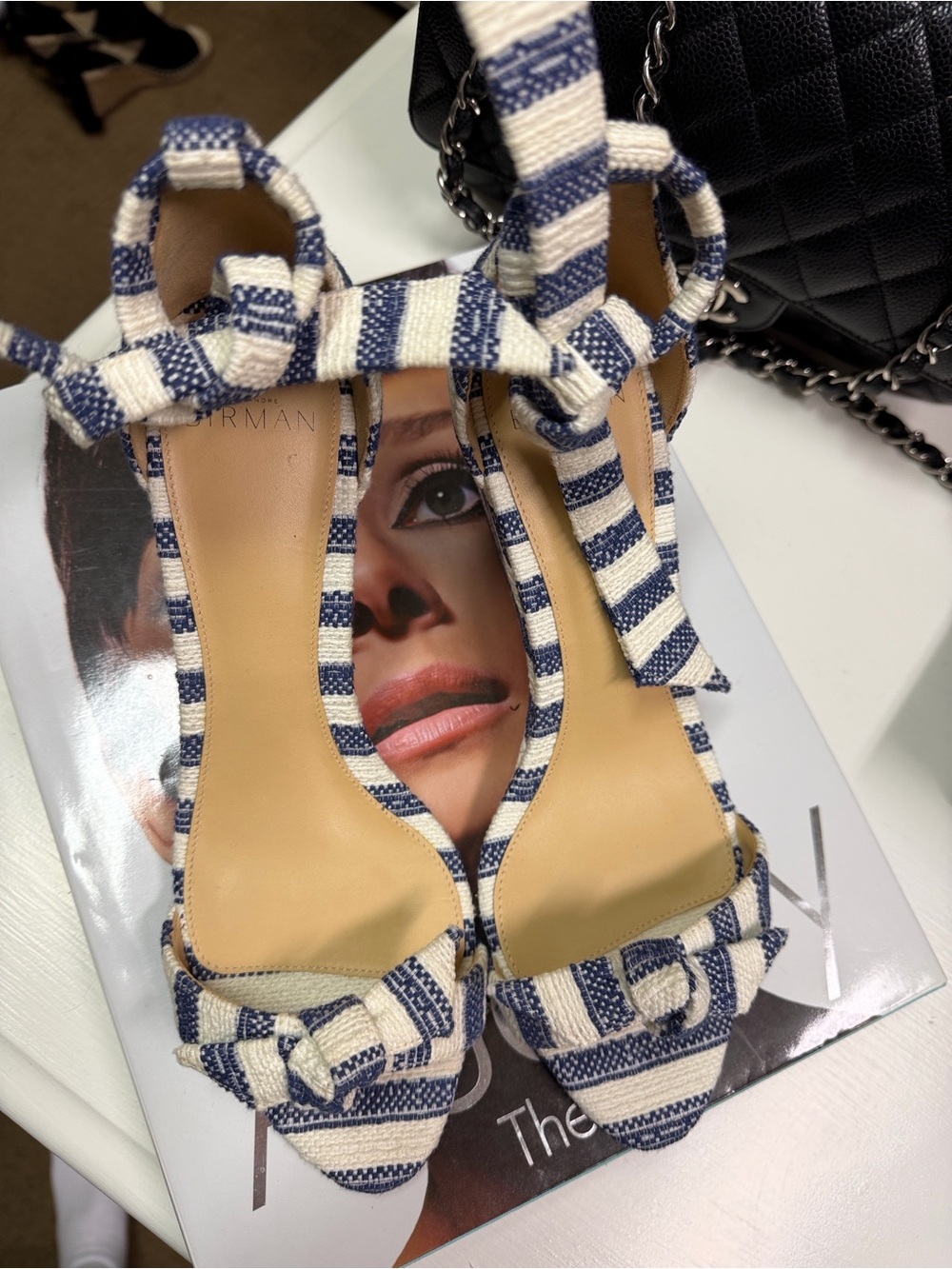Alexandre Birman Navy and Cream Striped Women’s Sandals